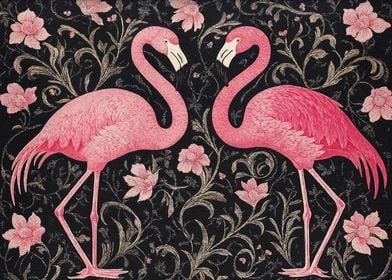 William Morris Pink Flamingo Floral Art