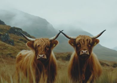 Highland Cows in Fog