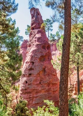 Red Rock Formation in Forest Luberon Provence France