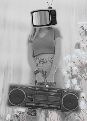 Retro TV Head with Boombox