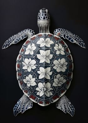 Ceramic Turtle with Floral Design