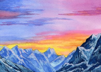 Mountain Sunset Watercolor