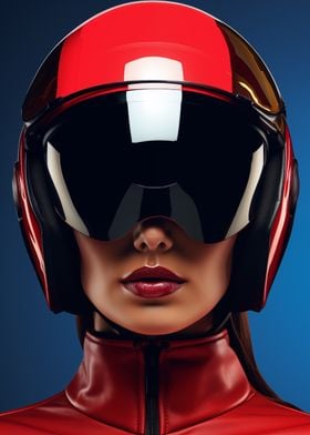 Woman in Red Helmet