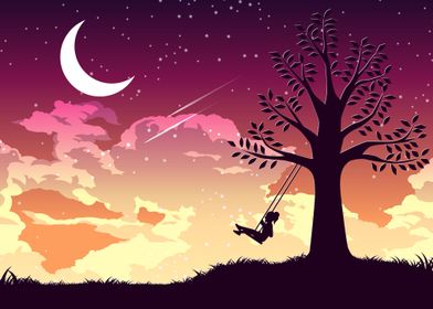 Silhouette Swing Under Stars