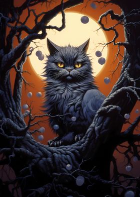 Black Cat Under Full Moon