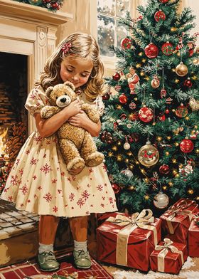 Christmas Girl with Teddy Bear