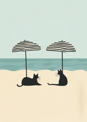 Cats Tropical Beach Minimalist