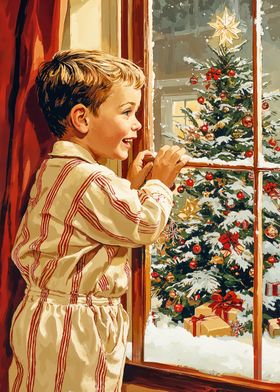 Boy Gazing at Christmas Tree