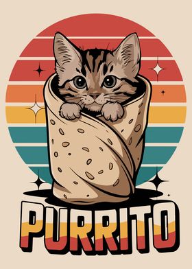 Cat Burrito Retro Design