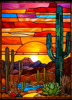 Stained Glass Desert Sunset