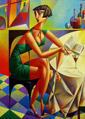 Woman Reading with Wine