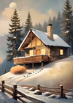 Cozy Cabin in the Snow