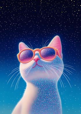 Cat in Sunglasses Under Stars