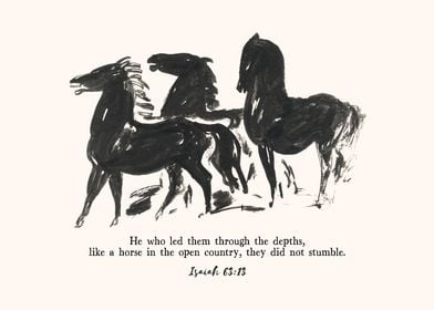 Isaiah 63:13, Horse Illustration, Bible Verse, Faith Decor