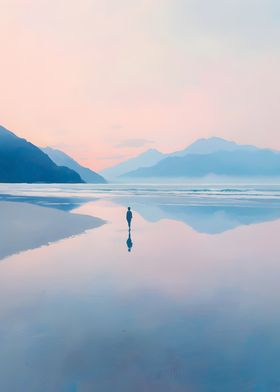 Solitary Figure on Calm Waters