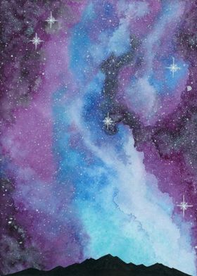 Watercolor Galaxy Night