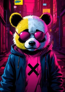 Cool Panda in Neon City