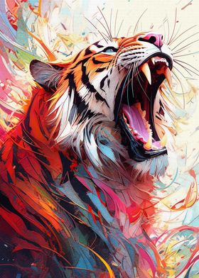 Tiger Roars in Colorful Palette