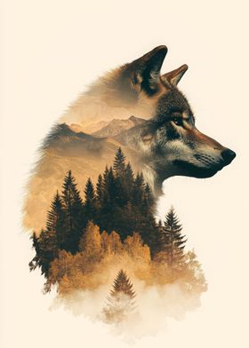 Wolf and Forest Double Exposure