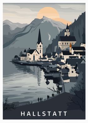 Hallstatt Village Illustration