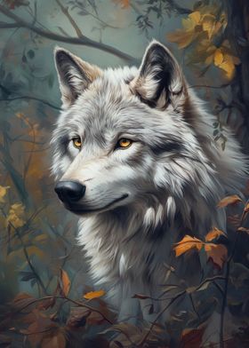 Wolf in Autumn Forest