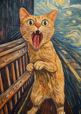 Cat Scream Starry Night