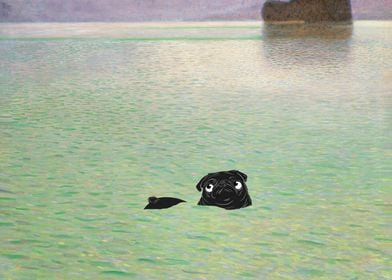 Pug in Lake Gustav Klimt Art