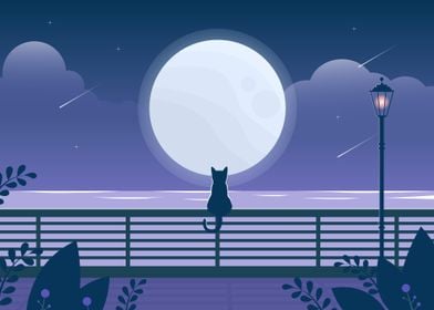 Cat Under Full Moon