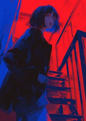 Anime Girl in Red and Blue