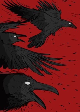 Three Ravens on Red