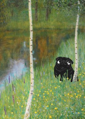 Pug in a Birch Forest Gustav Klimt