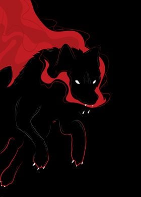 Black Wolf in Red Flames