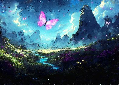 Fantasy Landscape with Butterflies