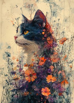 Cat in a Field of Flowers