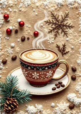 Embroidered Christmas cup of coffee