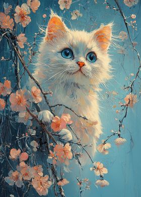 White Kitten in Blossoms