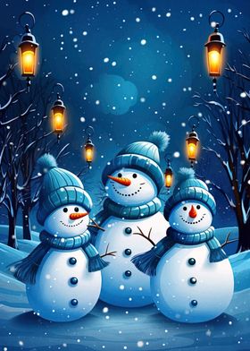 Snowman Family in Winter