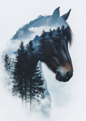 Horse and Mountain Double Exposure