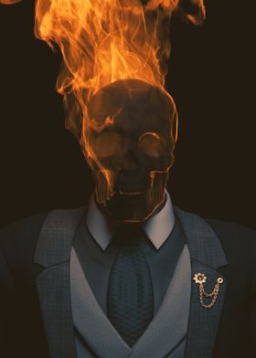 Flaming Skull in Suit