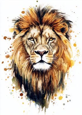 Lion Watercolor Portrait