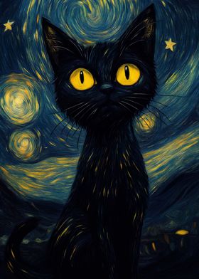 Black Cat Starry Night