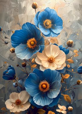 Blue and White Floral Painting