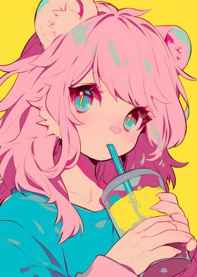 Anime Girl with Drink