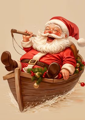 Jolly Santa in a Boat