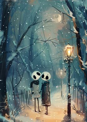 Skeleton couple on a winter walk