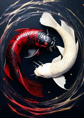 Red and White Koi Fish