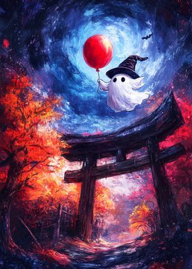 Ghost with Balloon at Torii Gate