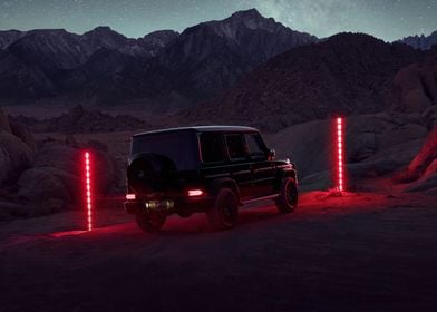 Black Mercedes SUV in Desert Night