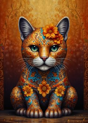 Ornate Cat with Flowers