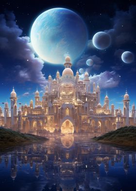 Fantasy Cityscape with Moons